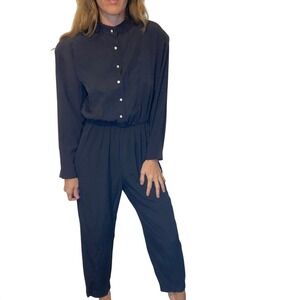 Wild Rose Vintage Black Long Sleeve Button Front 80s Retro Indie Jumpsuit Size 6